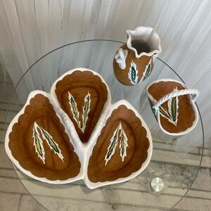 3 Vtg60’s Italian pottery set! Hand painted, wheat design on terracotta base